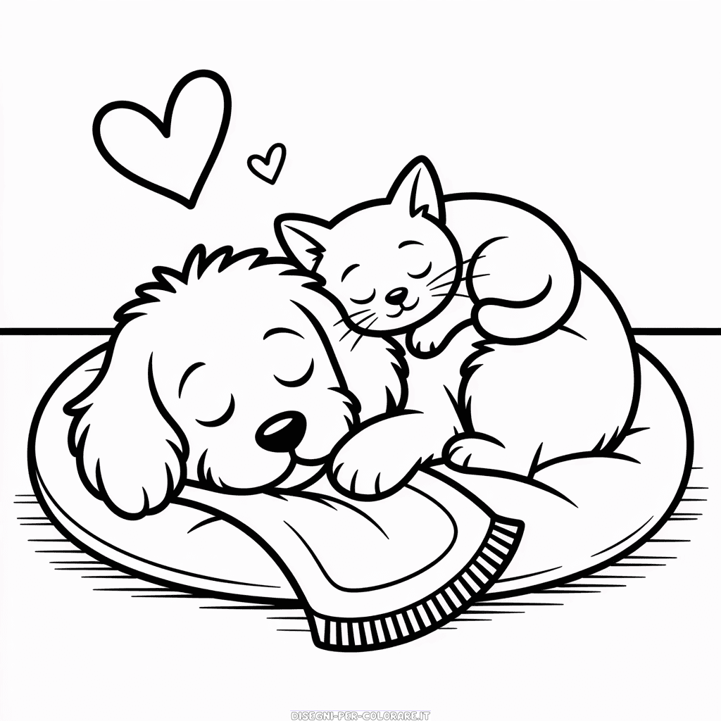 Disegno di Gatto Carino e Cane da Colorare