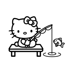 Disegno di Hello Kitty alla Pesca da Colorare