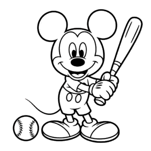 Disegno di Topolino Gioca a Baseball da Colorare