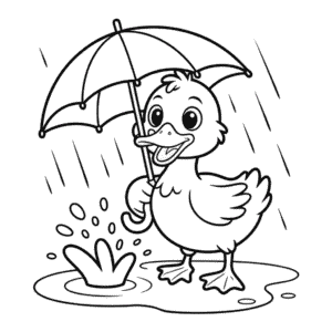 Disegno di Anatra con Ombrello da Colorare