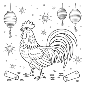 Disegno di Capodanno Cinese del Gallo da Colorare