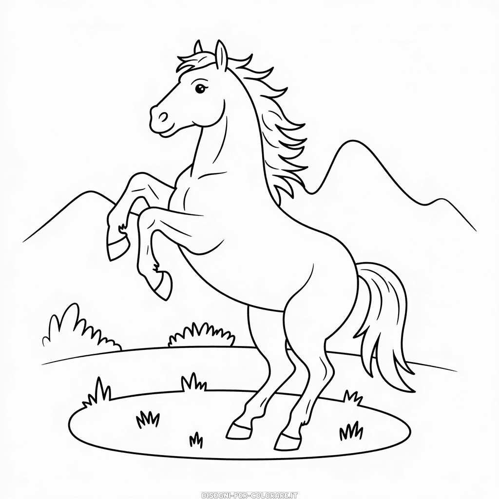 Disegno di Cavallo Sulle Sue Zampe Posteriori da Colorare