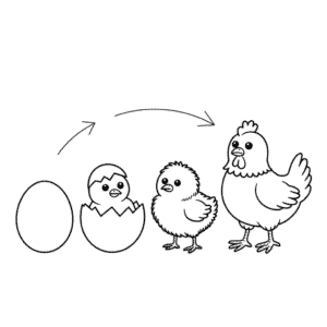 Disegno di Ciclo di Vita della Gallina da Colorare