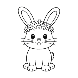 Disegno di Corona di Fiori per Coniglio da Colorare