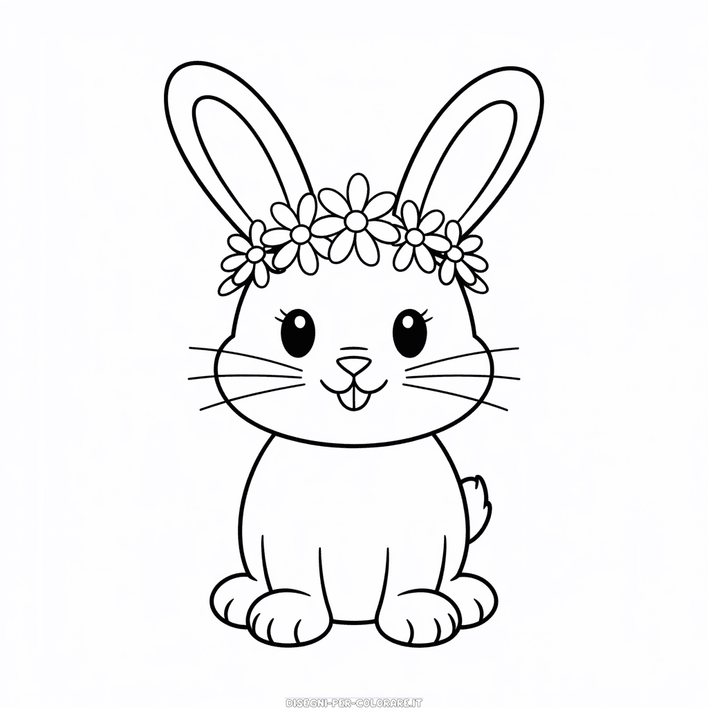 Disegno di Corona di Fiori per Coniglio da Colorare