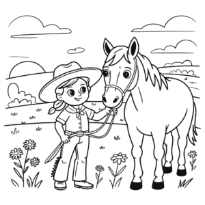 Disegno di Cowgirl e Cavallo da Colorare