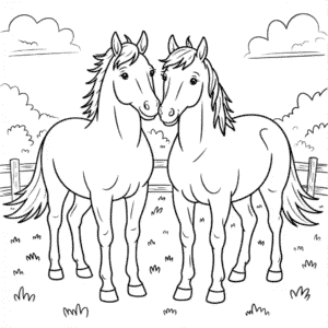 Disegno di Due Cavalli Uno Accanto all'Altro da Colorare