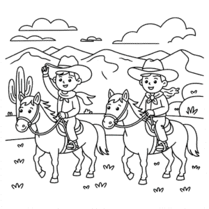 Disegno di Due Cowboy a Cavallo da Colorare