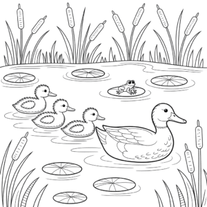 Disegno di Famiglia di Anatre da Colorare