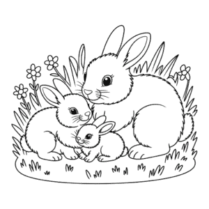 Disegno di Famiglia di Conigli da Colorare