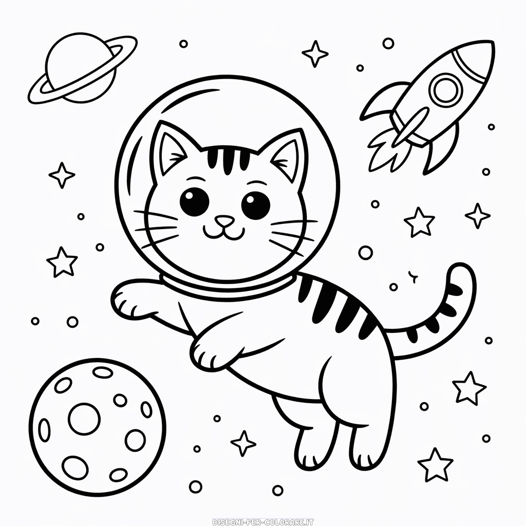 Disegno di Gatto Astronauta da Colorare