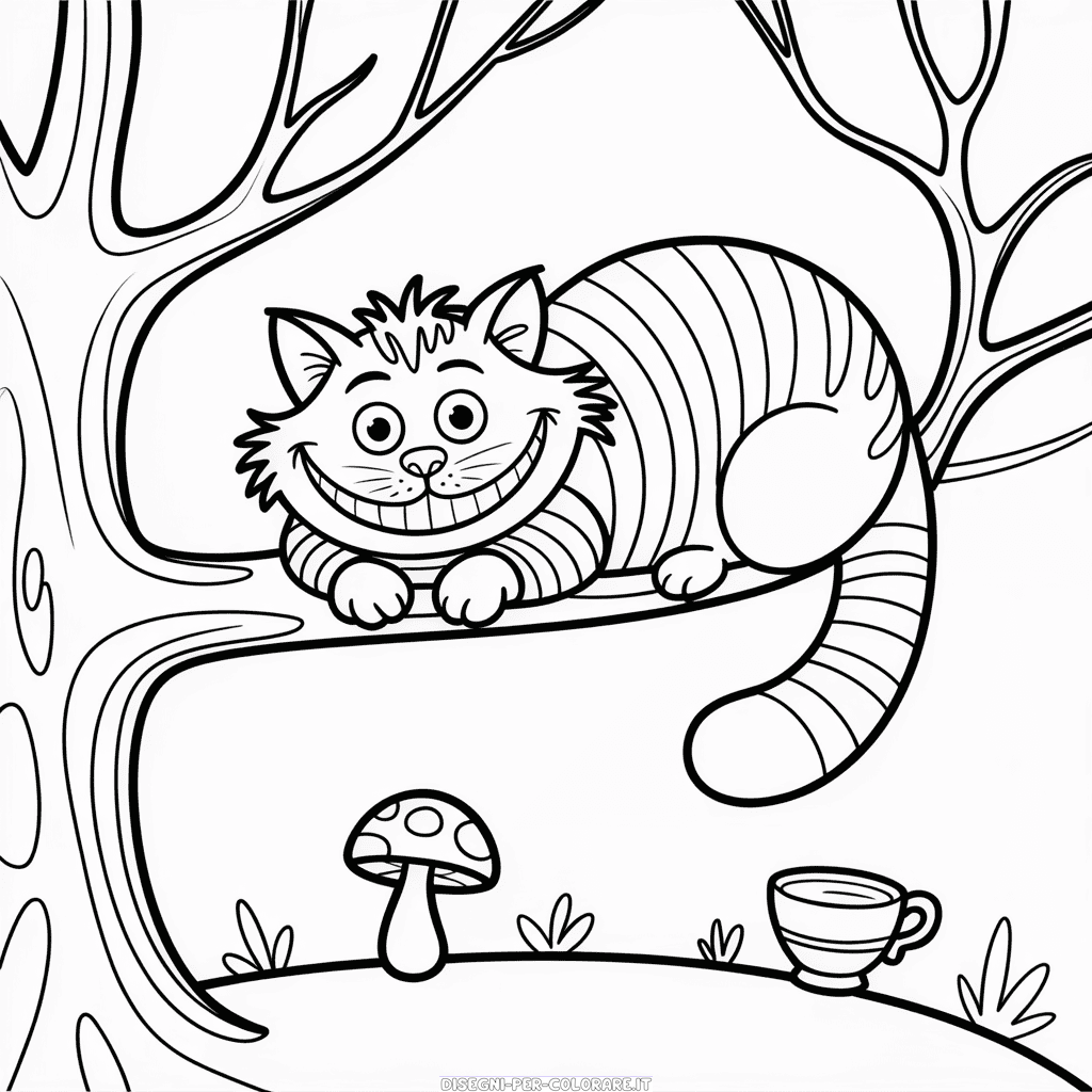 Disegno di Gatto di Alice nel Paese delle Meraviglie da Colorare