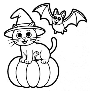 Disegno di Gatto di Halloween da Colorare