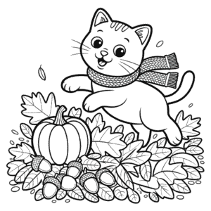 Disegno di Gatto in Autunno da Colorare