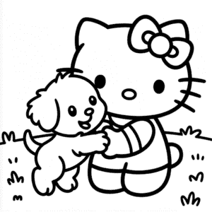 Disegno di Hello Kitty con Cucciolo da Colorare