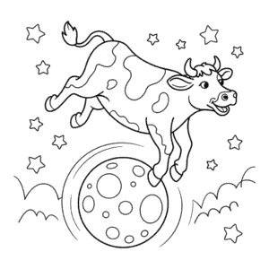 Disegno di Mucca Che Salta Sopra La Luna da Colorare