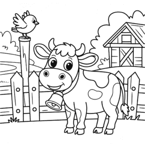 Disegno di Mucca in una Fattoria da Colorare