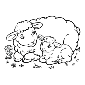 Disegno di Pecora e Agnello da Colorare