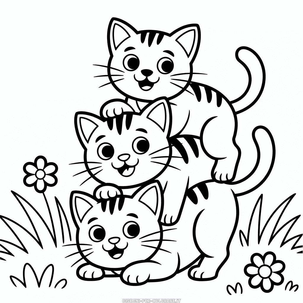 Disegno di Tre Gatti da Colorare