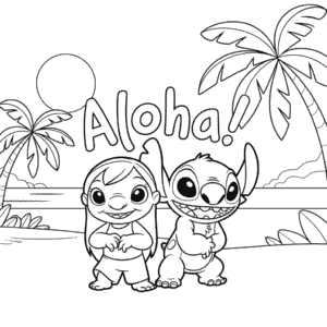 Disegno di Adorabile Lilo e Stitch da Colorare