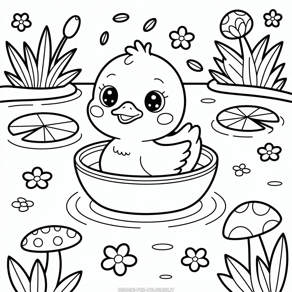 Disegno di Anatra Kawaii da Colorare