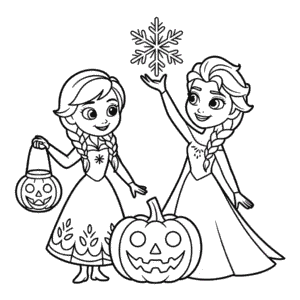 Disegno di Anna ed Elsa Halloween da Colorare