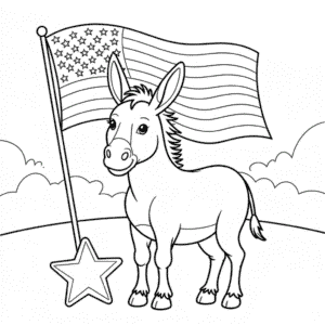 Disegno di Asino con Bandiera da Colorare