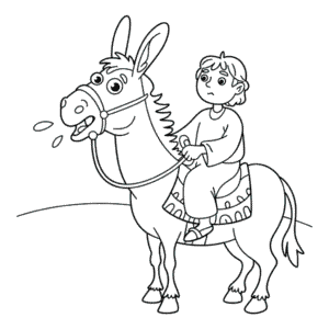 Disegno di Balaam Seduto sull'Asino da Colorare