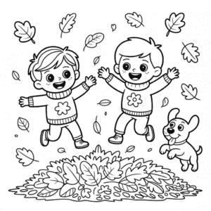 Disegno di Bambini Carini d'Autunno da Colorare