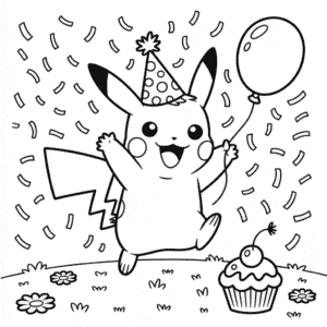 Disegno di Buon Compleanno Pikachu da Colorare