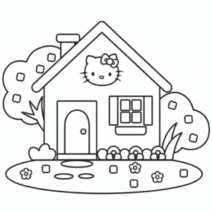 Disegno di Casa di Hello Kitty da Colorare