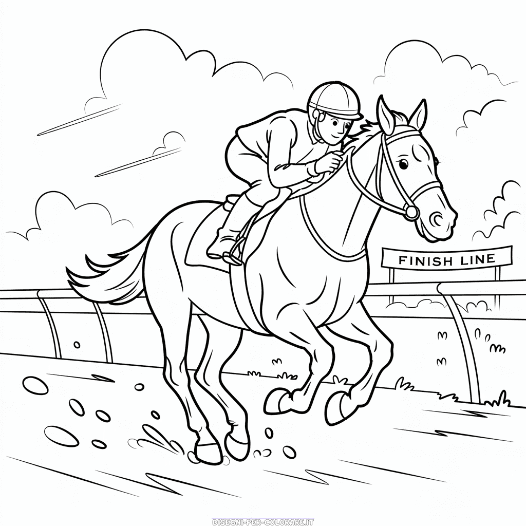 Disegno di Cavallo Corre in Gara da Colorare