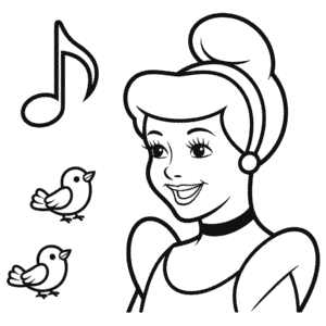 Disegno di Cenerentola e gli Uccelli da Colorare
