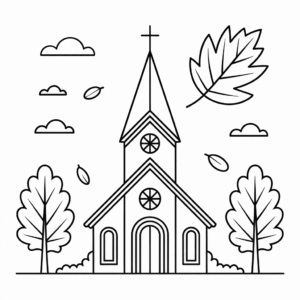 Disegno di Chiesa in Autunno da Colorare