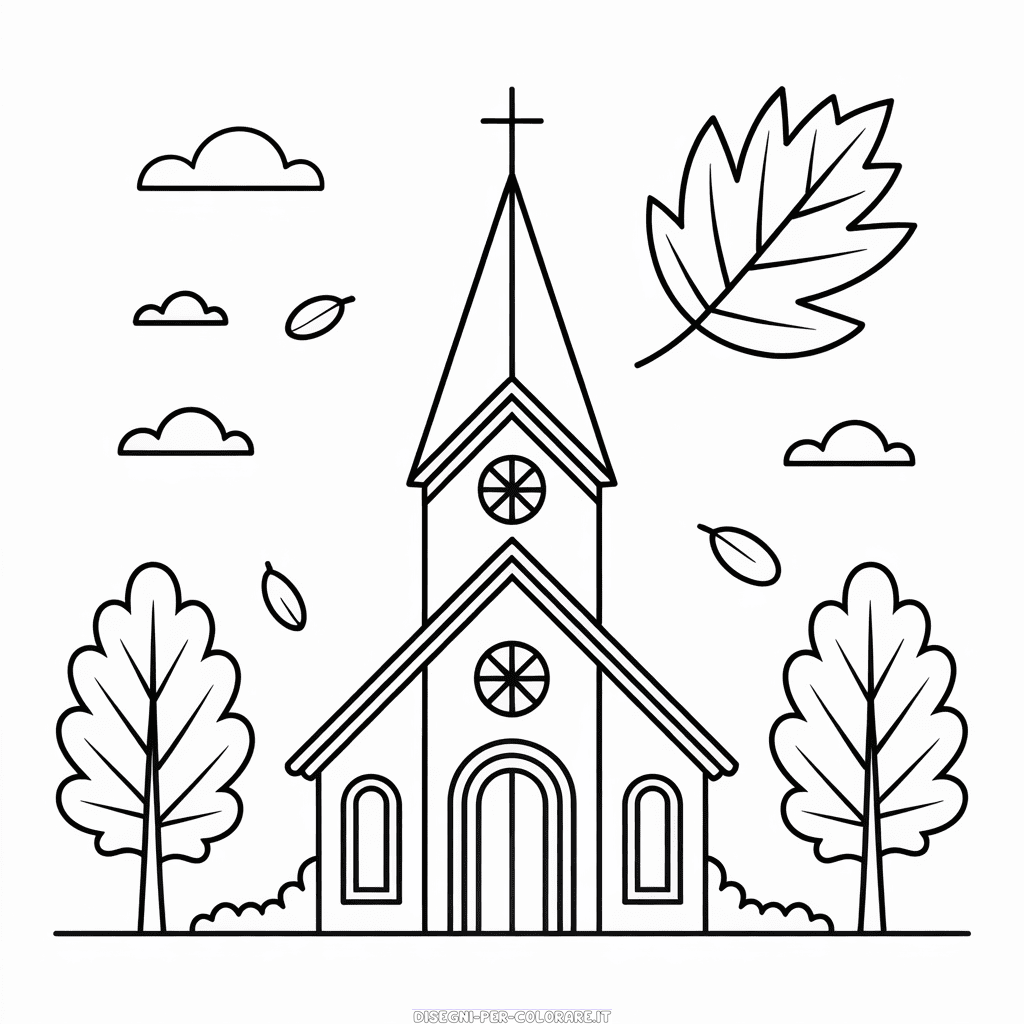 Disegno di Chiesa in Autunno da Colorare