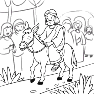 Disegno di Gesù seduto sull'Asino da Colorare