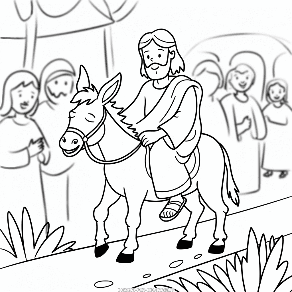 Disegno di Gesù seduto sull'Asino da Colorare