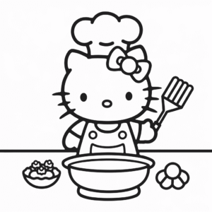 Disegno di Hello Kitty Chef di Cucina da Colorare
