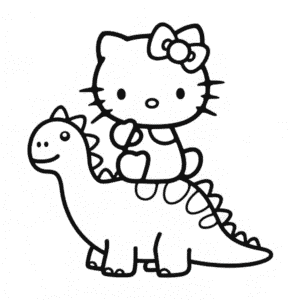 Disegno di Hello Kitty e il Dinosauro da Colorare