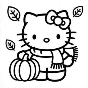 Disegno di Hello Kitty in Autunno da Colorare
