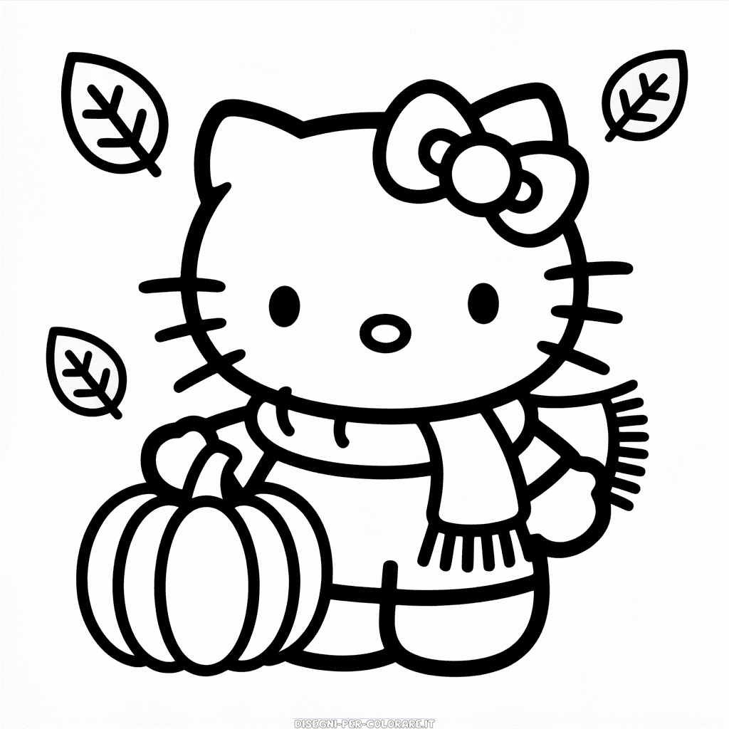 Disegno di Hello Kitty in Autunno da Colorare