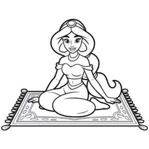 Disegno di Jasmine e il Tappeto Magico da Colorare