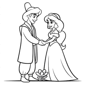 Disegno di Matrimonio di Aladdin e Jasmine da Colorare