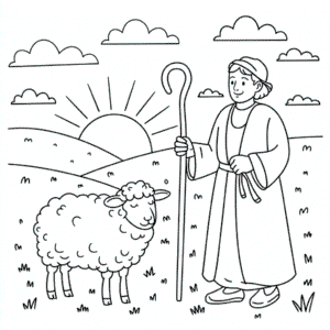 Disegno di Pecora Adulta e Pastore da Colorare