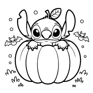 Disegno di Stitch nella Zucca da Colorare
