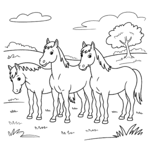 Disegno di Tre Cavalli da Colorare