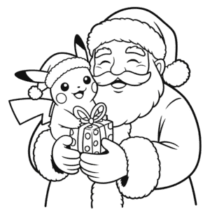 Disegno di Babbo Natale e Pikachu da Colorare