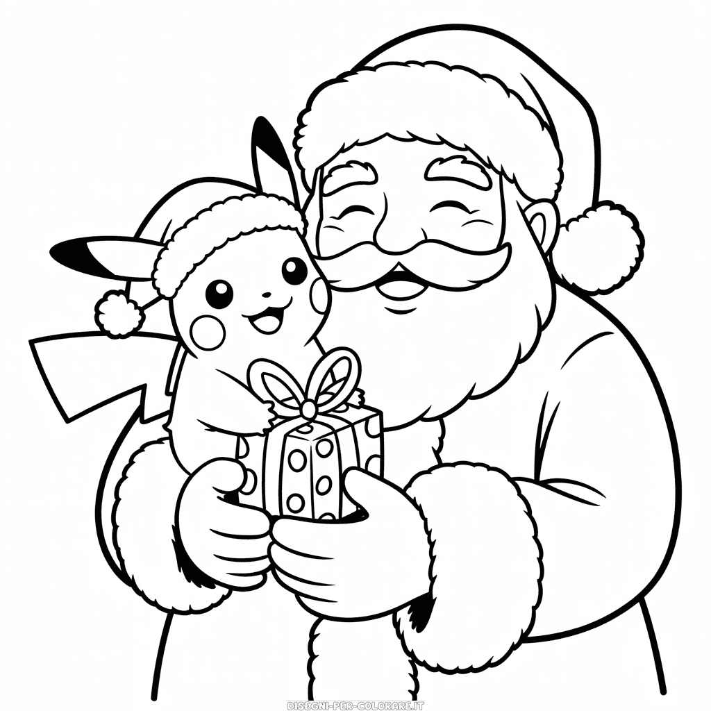 Disegno di Babbo Natale e Pikachu da Colorare