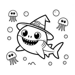 Disegno di Bebè Squalo di Halloween da Colorare