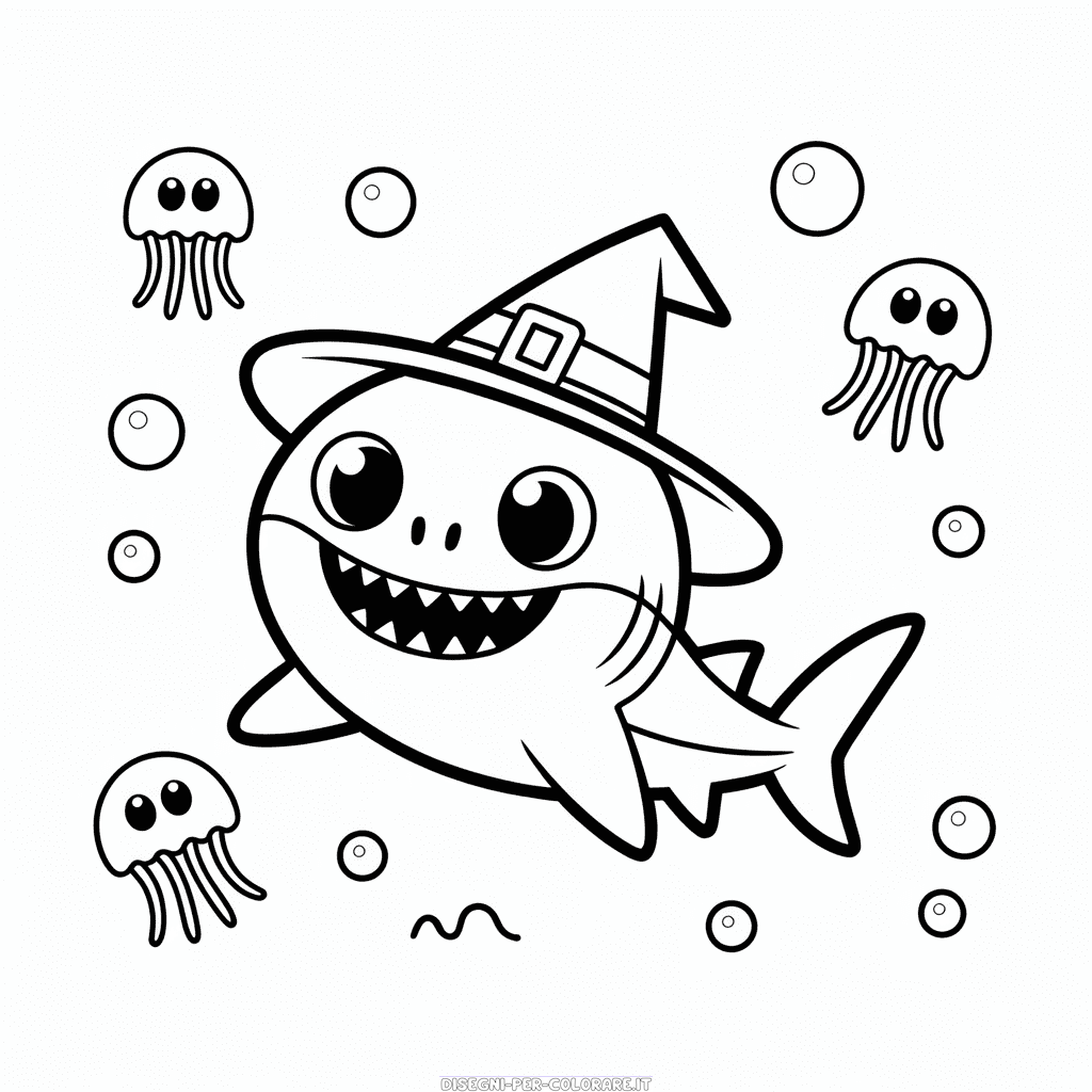 Disegno di Bebè Squalo di Halloween da Colorare